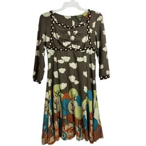Monte Milano Womens Brown Clouds Trees Dress size Medium
